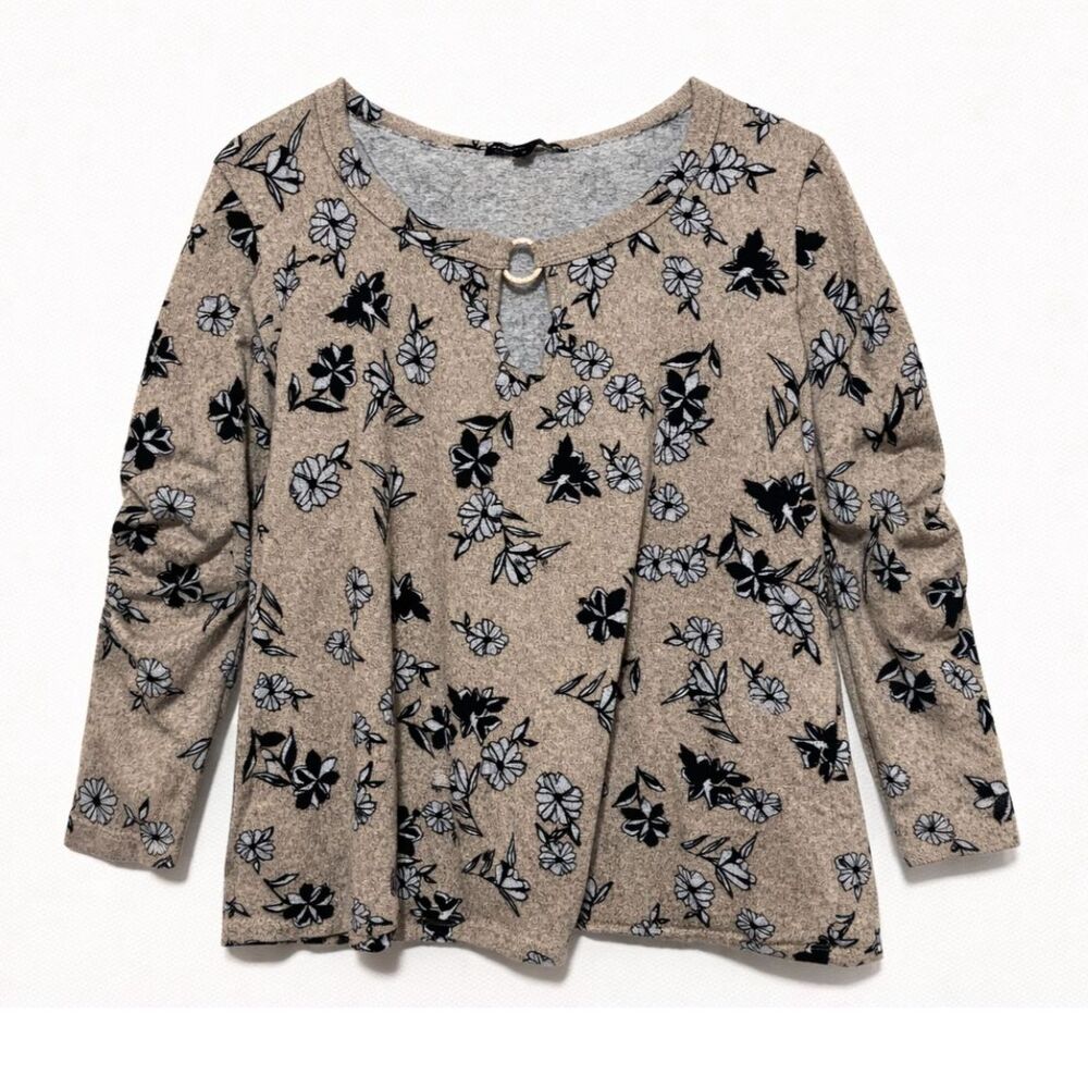 Adrienne Vittadini Floral Keyhole Knit Top Womens XL Soft Feminine Minimalist